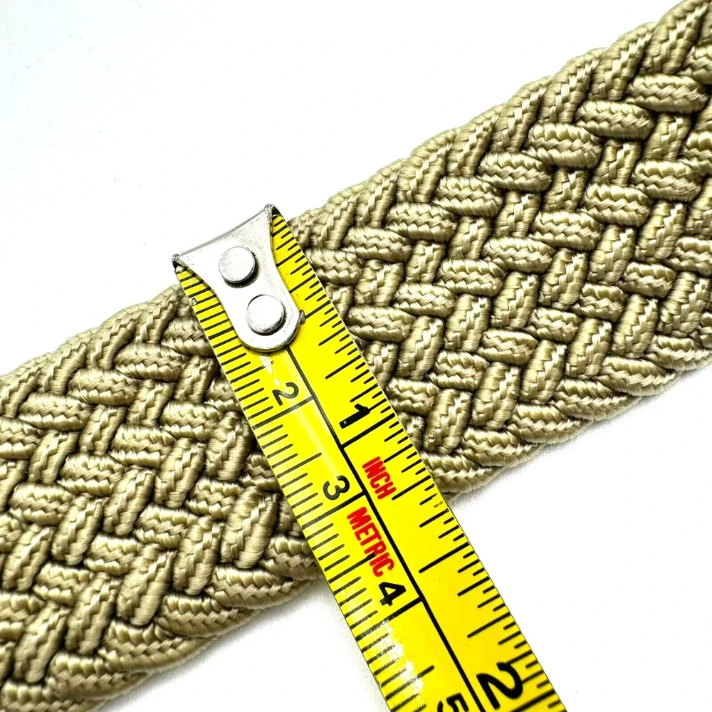 Men's XL Tan‎ Braided Woven Stretch Golf Belt Leather End Pieces Casual Preppy